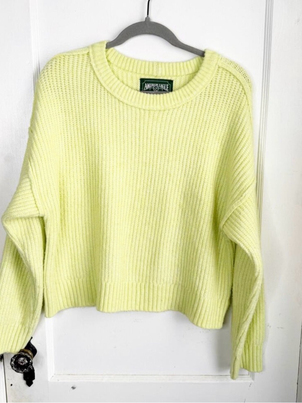American Eagle Outfitters Neon Green/Yellow Ribbed Crewneck Sweater